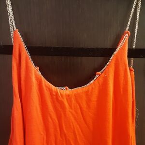 Gorgeous Never Worn Marciano Bold Orange Ruched Dress with Chain Detail